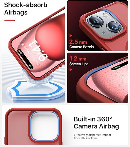 Miniatura 5 de Funda magnética fuerte para iPhone 15 compatible con MagSafe probada contra caídas de grado militar a prueba de golpes, delgada, translúcida mate,