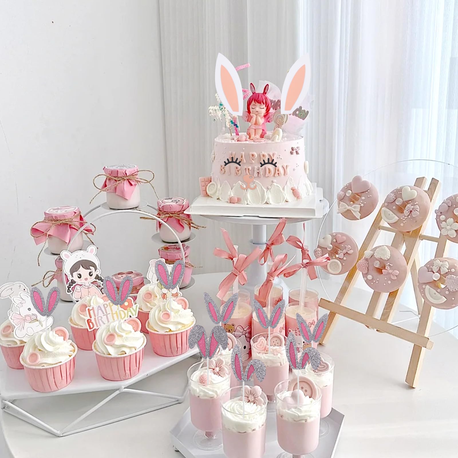 Decorazione per torta di Pasqua stampabile | Topper per torta con coniglietto e fiori | Decorazione per torta di Pasqua | Topper per torta di Pasqua