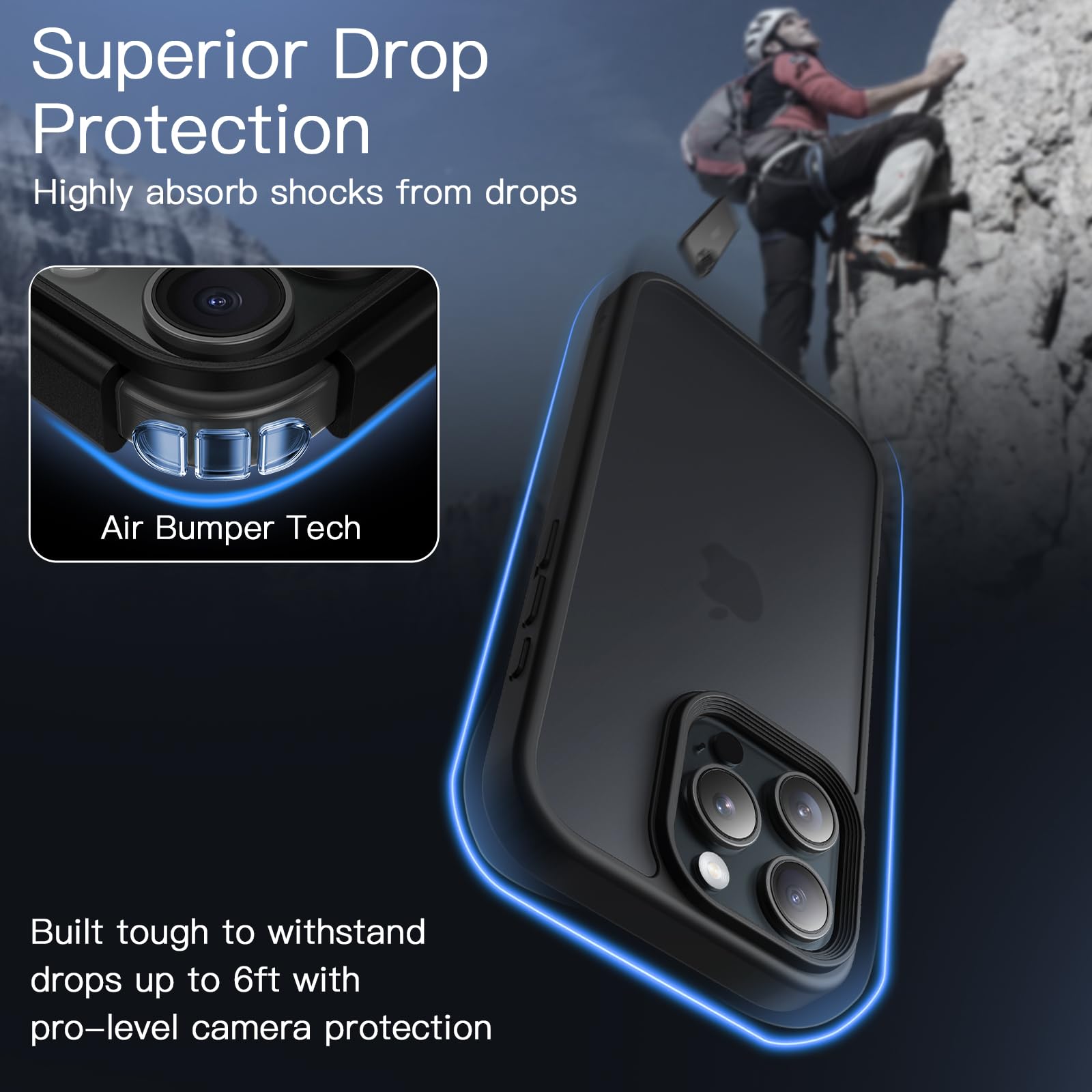 JETech Cover Opaca per iPhone 16 Pro 6,3 Pollici, Protezione Anticaduta Antiurto di Grado Militare, Custodia Cellulare Posteriore Glassata Traslucida, Anti-Impronte (Nero)