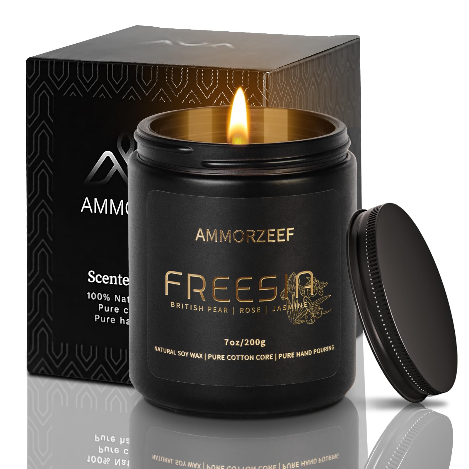 Sweet Freesia Scented Candles,Black Candle Gifts for Men|Soy Candle for Home Scented|Highly Scented & Long Lasting 7Oz,Burning Time 50 Hours