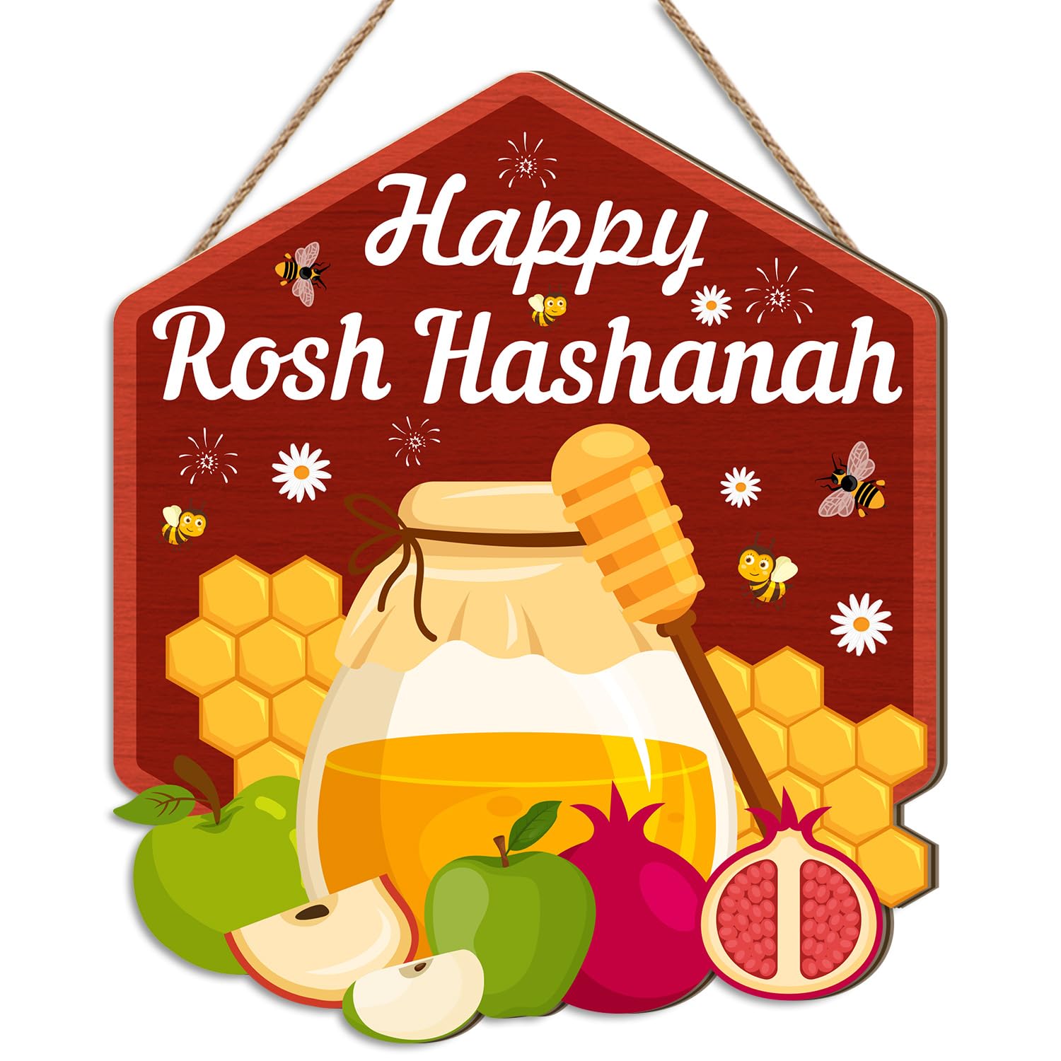 HPNIUB Happy Rosh Hashanah Honig Apfel Wandhanger Juedisch Festlich Deko