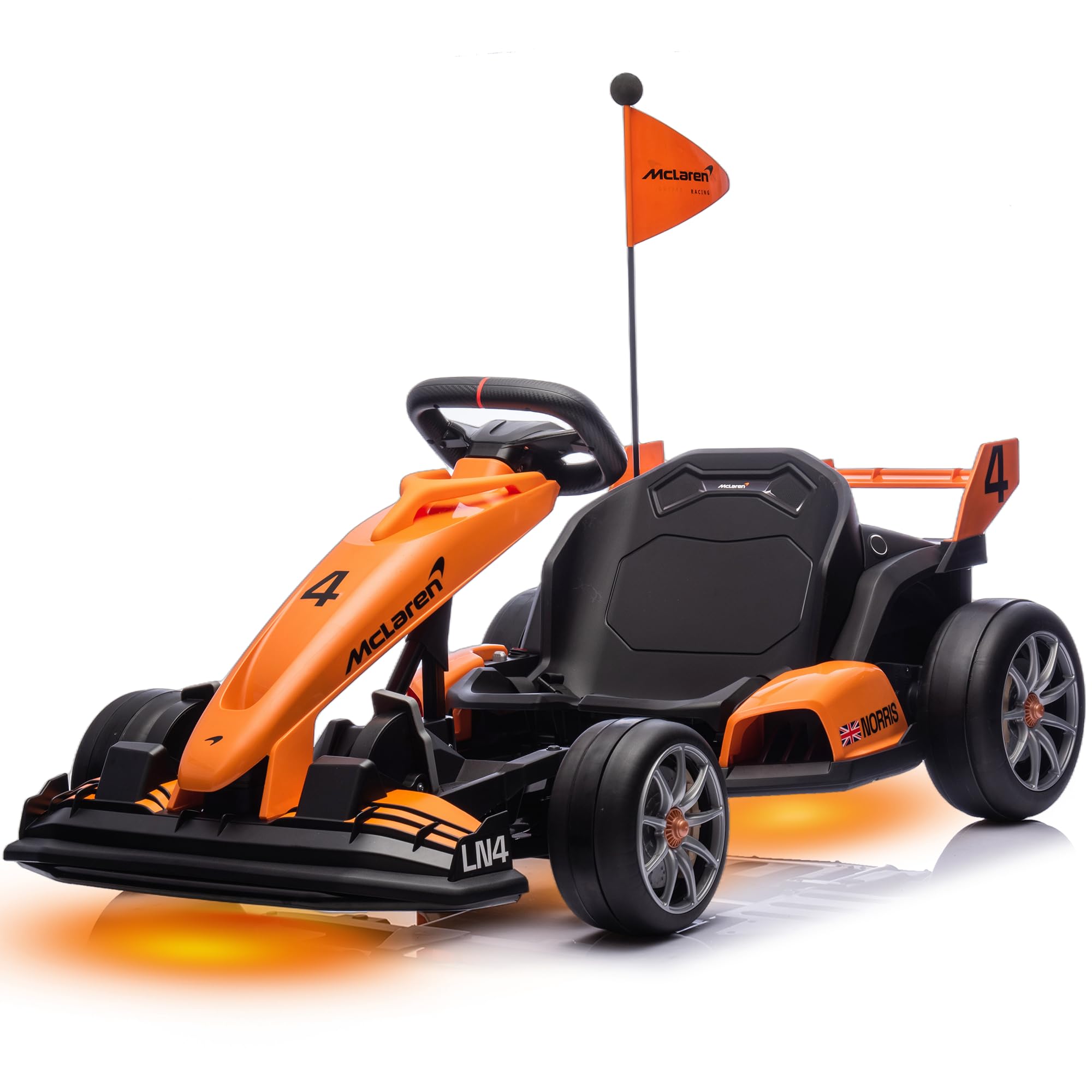 Segmart 24V Electric Go Kart, Licensed Mclaren Drift Kart, Length Adjustment, LED Light, Crazy Cart for Kids Ages 6+, 400W Motor, Max Loads 130 LBS