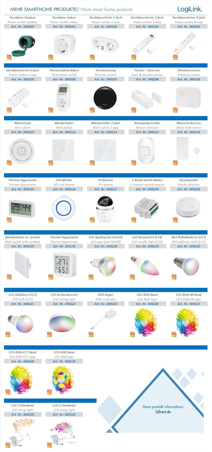 LogiLink SH0125 switch next to a smartphone showing the app registration screen