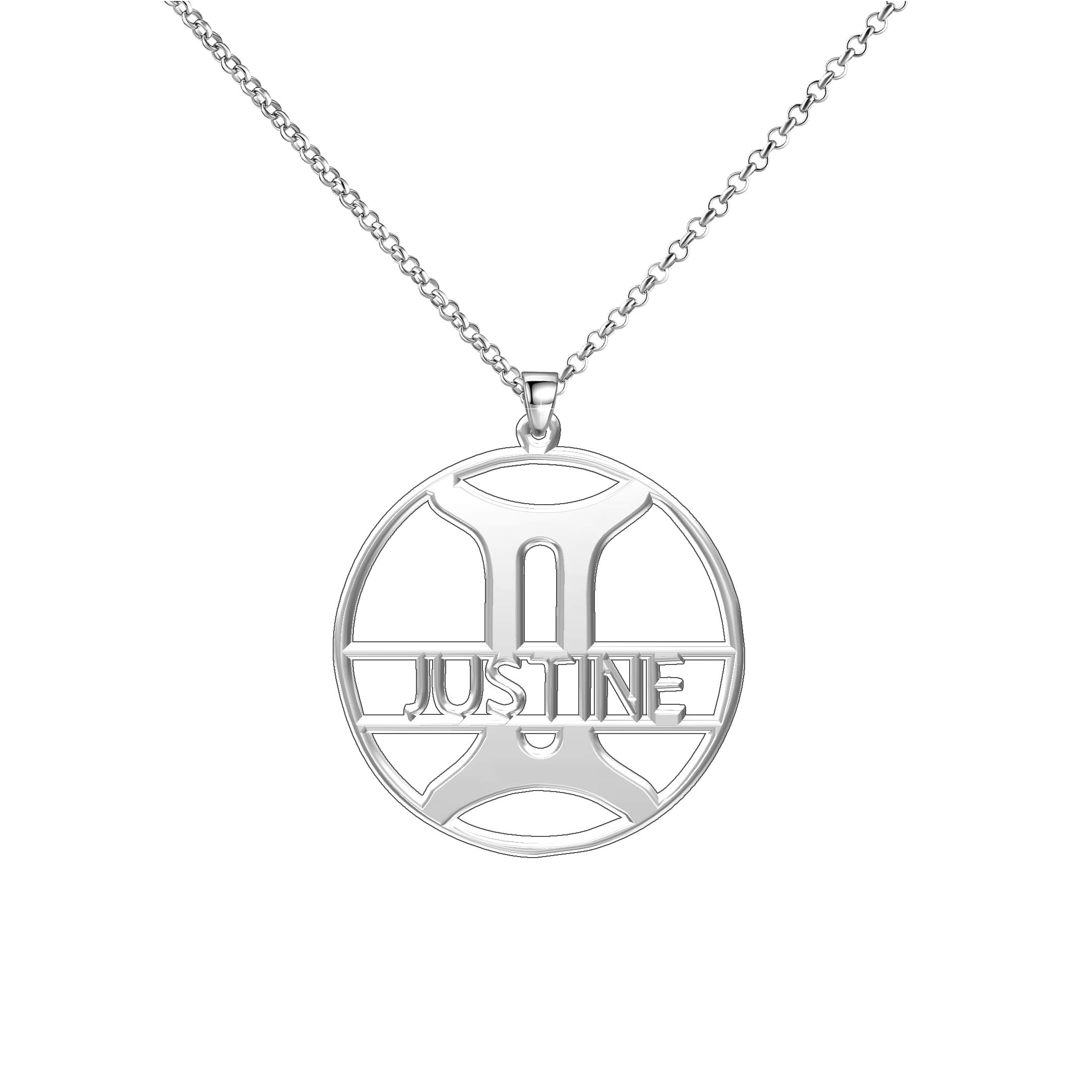 LoEnMe Jewelry Gemini Sterling Silver Customized Personalized Family Fake Hand Name Justine Necklace