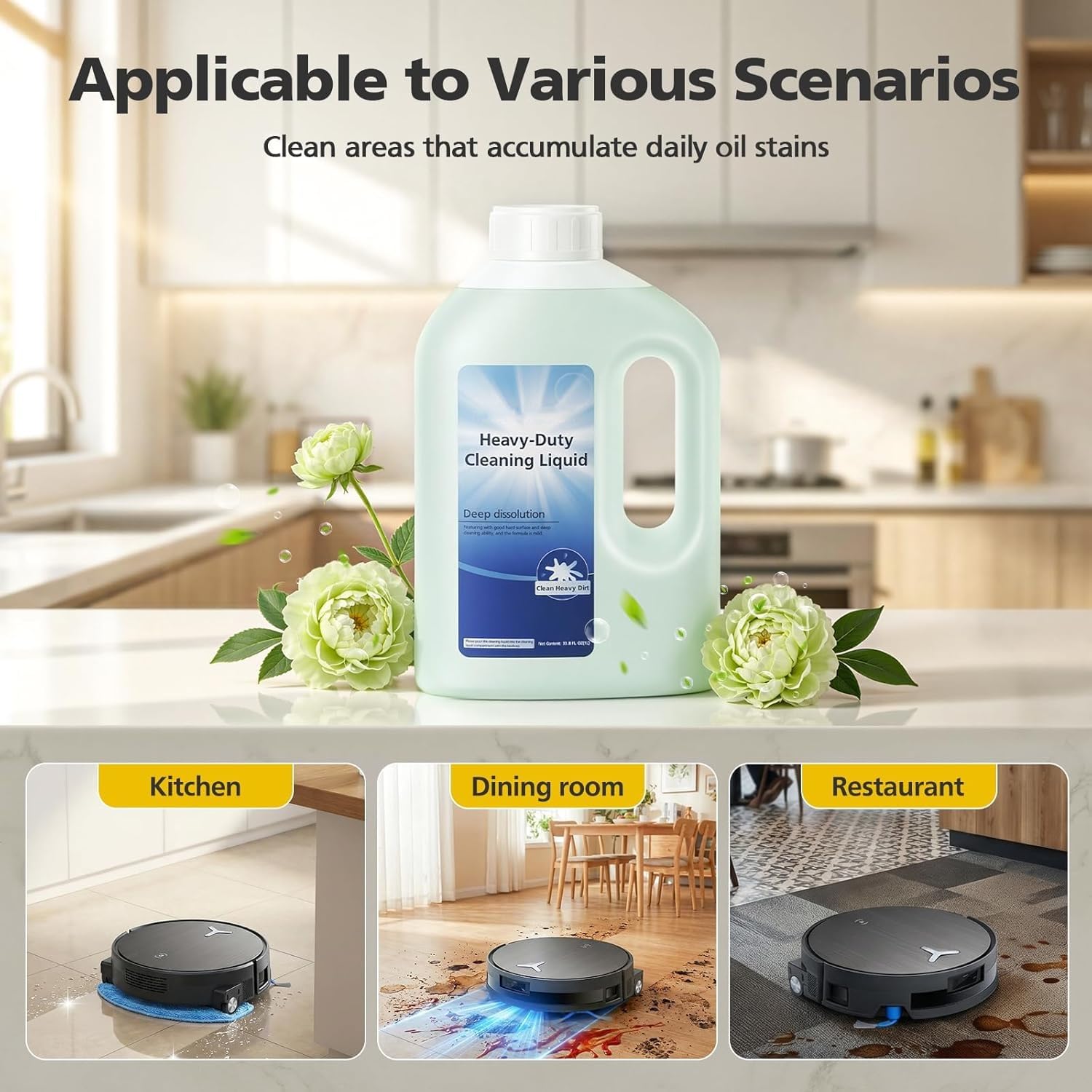 Detergente Per Robot Lavapavimenti Compatibile Con ECOVACS DEEBOT X11 Omni/X9 Pro/T80/T50/N30/N20, Multisuperficie Senza Striature, Formula Concentrata Ad Asciugatura Rapida, 1L X 2