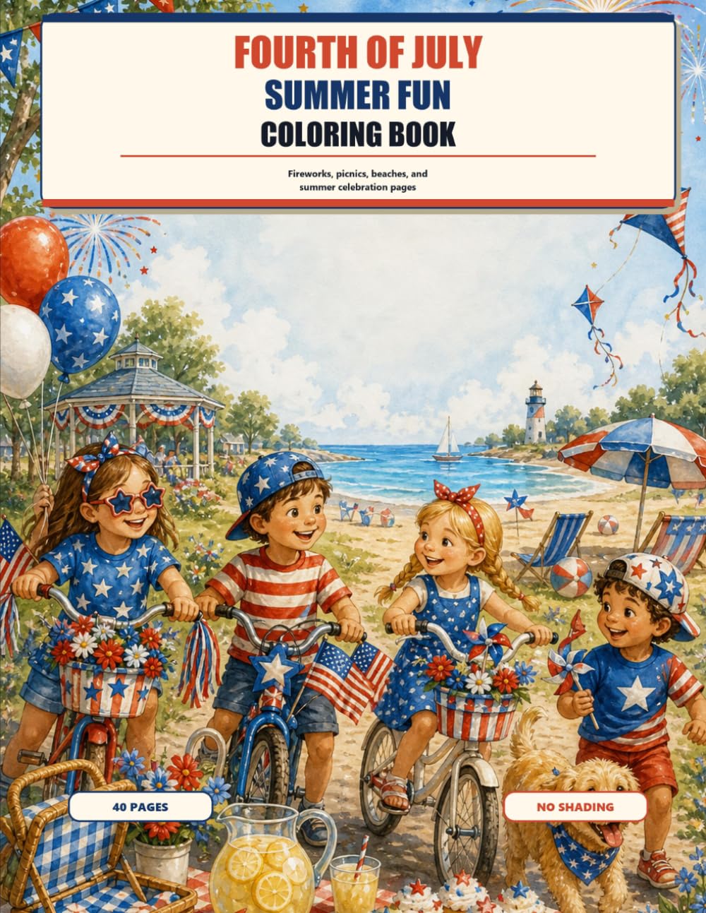 Fourth of July Summer Fun Coloring Book: Bold & Easy Patriotic Pages with Fireworks, Picnics, and Summer Scenes