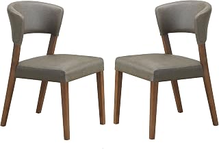 Baxton Studio Montreal Mid-Century Dark Walnut Wood Grey Faux Leather Dining Chair