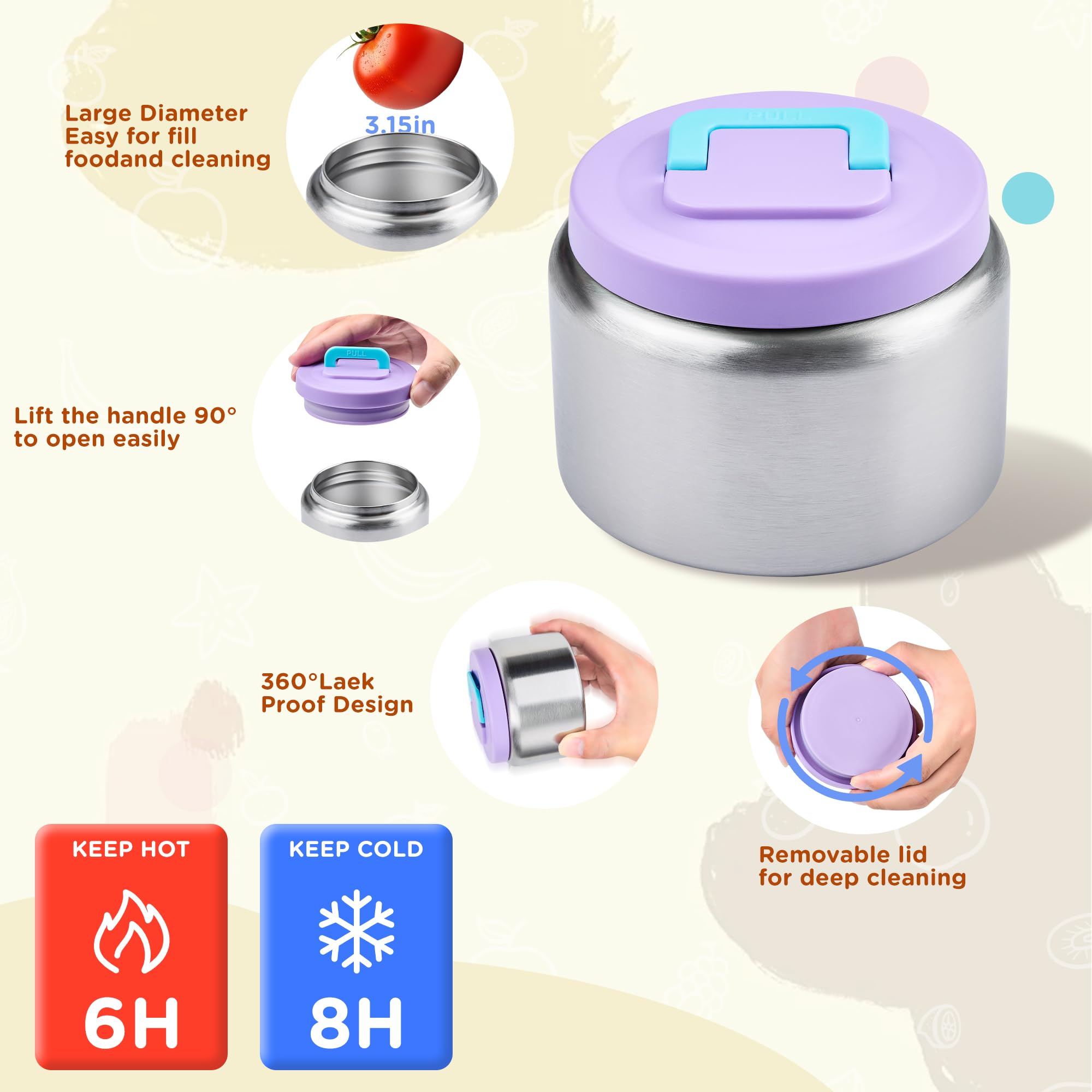 Maison HUIS Boîte à bento pour enfants avec thermos à soupe de 236,8 g, sac à déjeuner isotherme et bouteille d'eau de 500 ml, boîte à bento à 2 compartiments avec poche de glace intégrée, étanche et