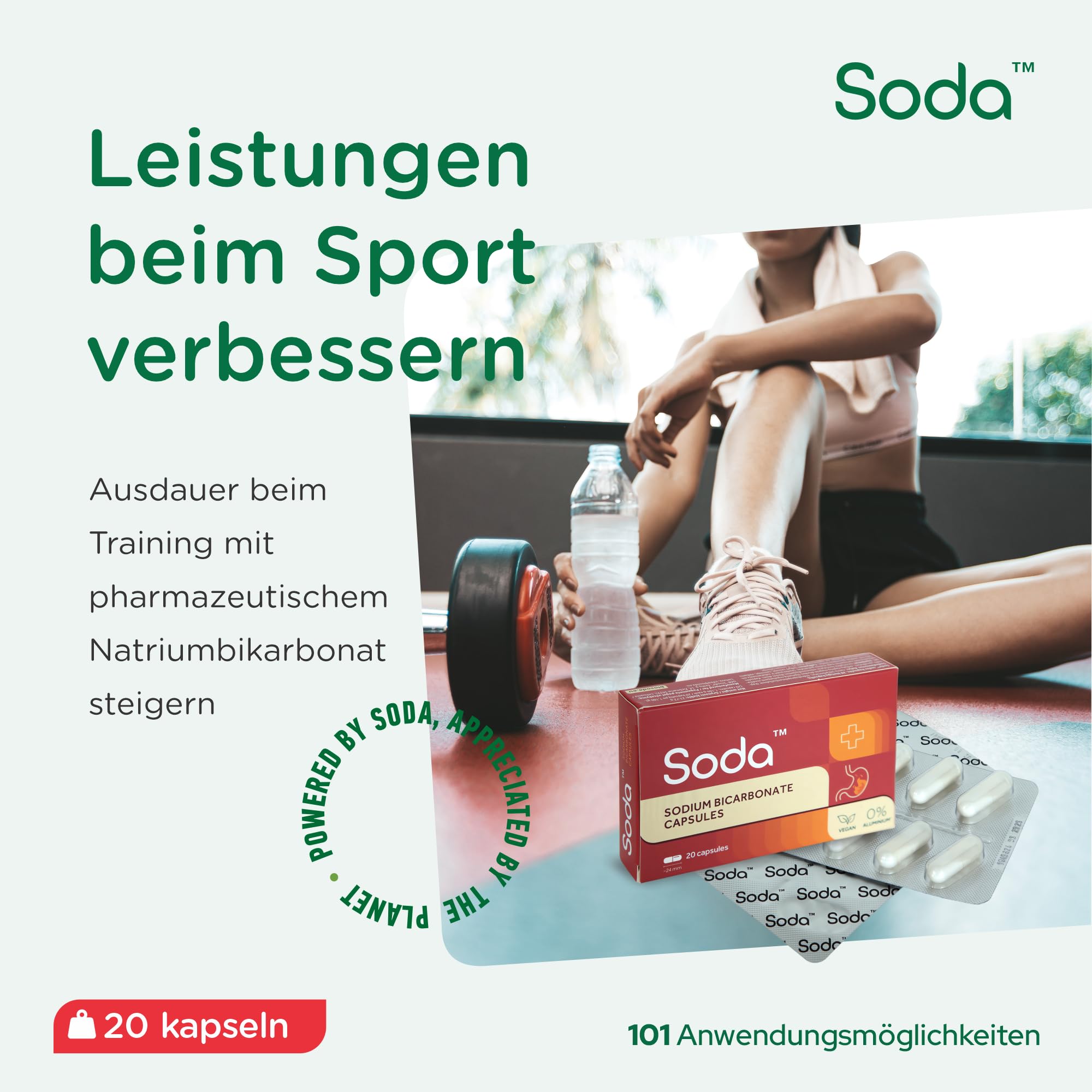 Natriumbicarbonat-Kapseln - 60 Kapseln (3 Packungen 20 Kapseln) - Körper pH-Balance, Magenprobleme, umweltfreundlich, tierfreundlich, Schönheitsprodukt, vegan. Von Soda™