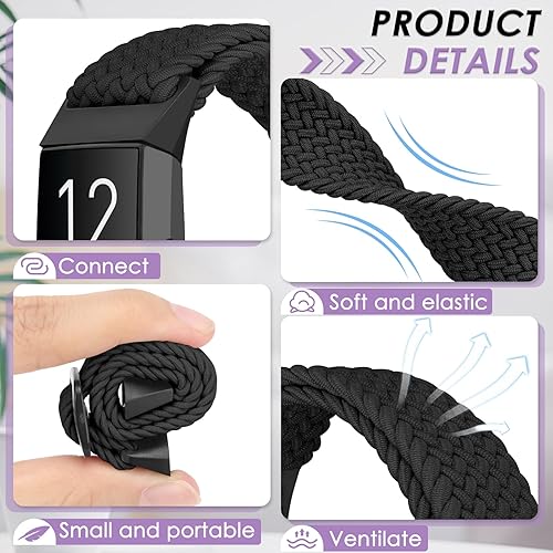 Miniatura 2 de Paquete de 10 correas elásticas trenzadas ajustables compatibles con Fitbit Charge 3Fitbit Charge 4 bandas para mujeres y hombres, pulseras
