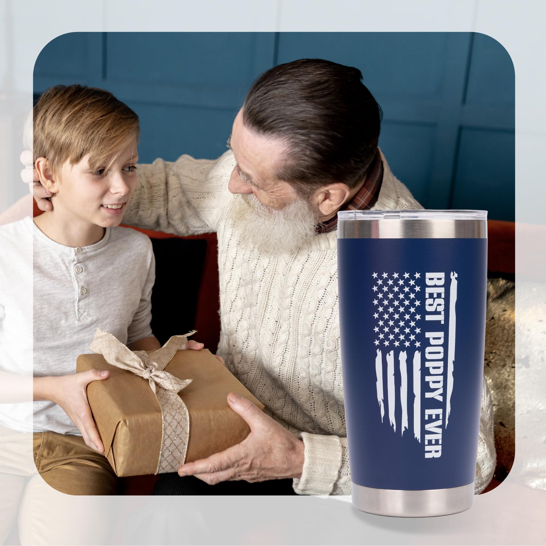 Poppy Gifts - Gift for Poppy from Grandkids - Fathers Day Christmas Birthday Gifts Idea - Tumbler 20Oz Stainless Steel