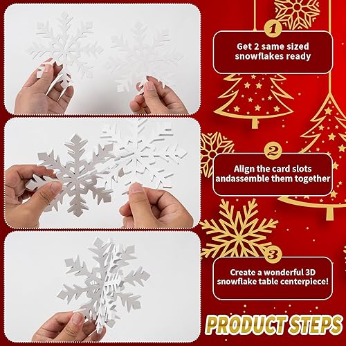 Miniatura 5 de OuMuaMua Juego de 6 decoraciones de mesa de Navidad con copos de nieve  12 piezas de madera blanca 3D decoración de copo de nieve de mesa para