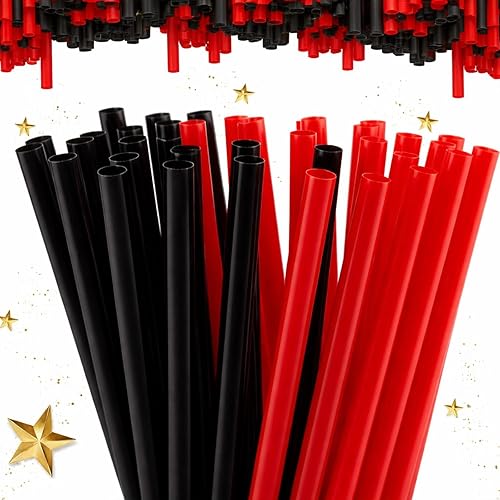 Zhehao 50 Pcs Red and Black Plastic Drinking Straws Bulk Disposable Plastic Straws 9 Inch Long for Party Supplies Table Decoration