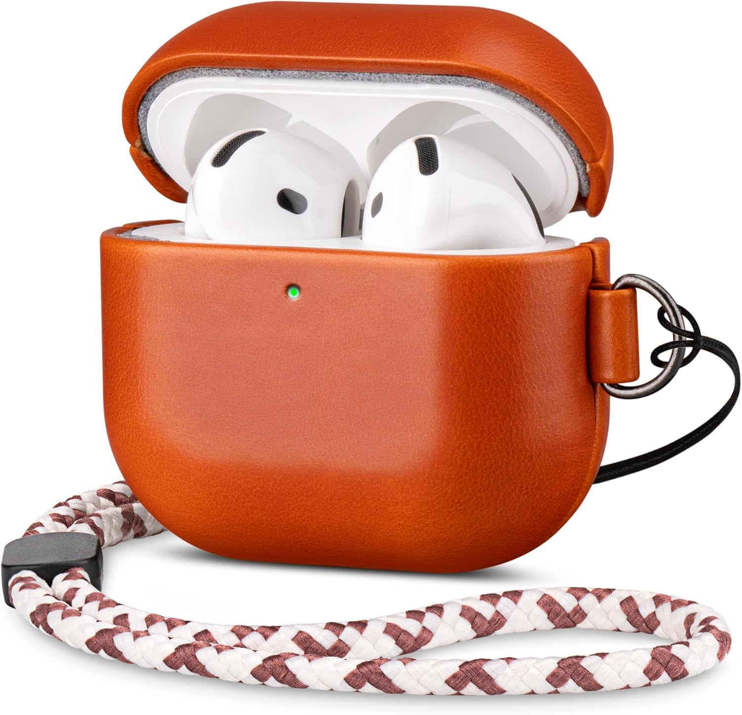 Maogoam for AirPods 4 Case Leather, D Clip Design with Hand Lanyard, Genuine Leather Case for AirPods 4th Generation(2024), Handcrafted, Elegant Style, Orange