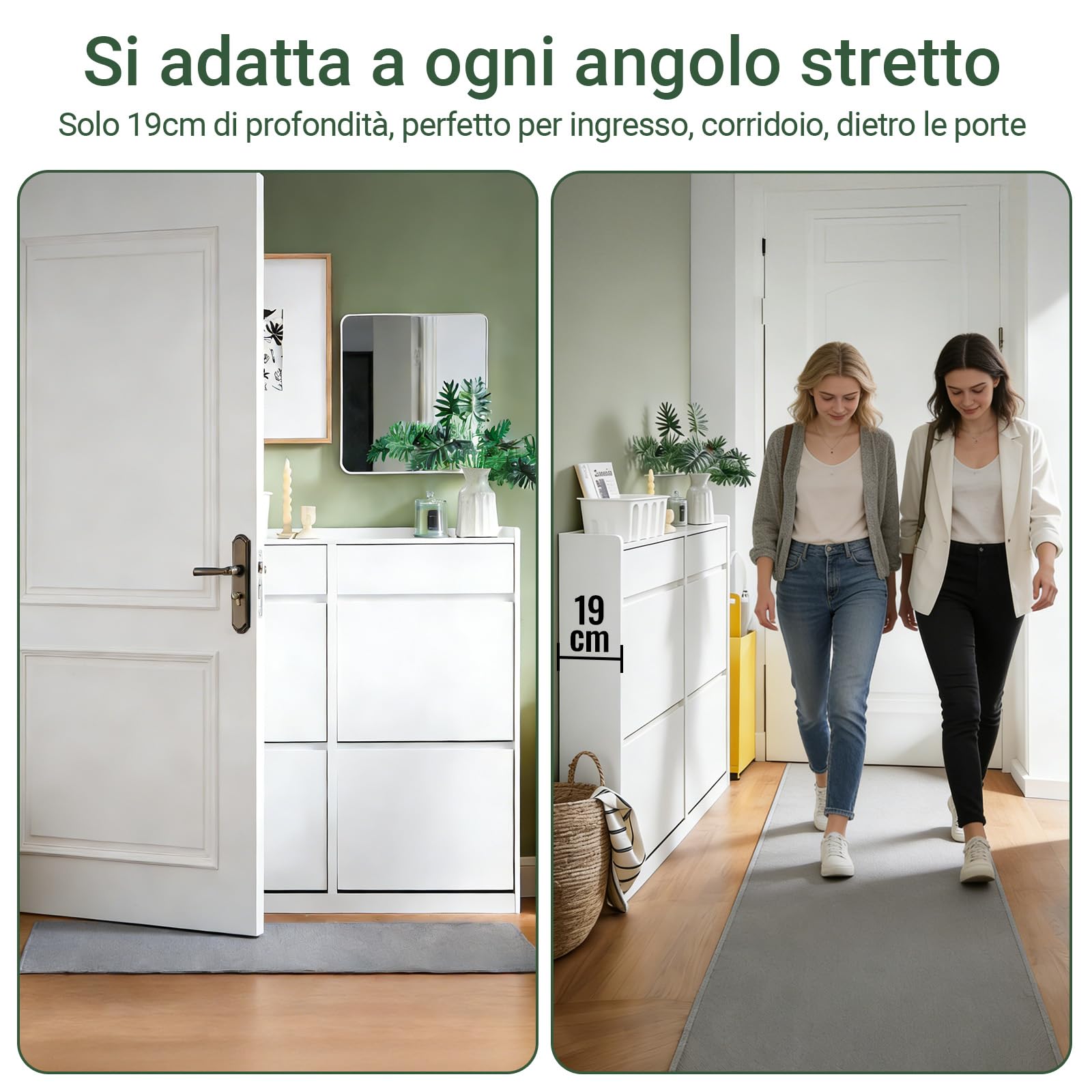 SoBuy Scarpiera Salvaspazio con 4 Ante Ribaltabili e 2 Cassetti, Grande Capacità, Mobile Scarpiera per Ingresso e Corridoio, Ideale per Piccoli Appartamenti - Design Moderno, 98x19x95cm – FSR169-W