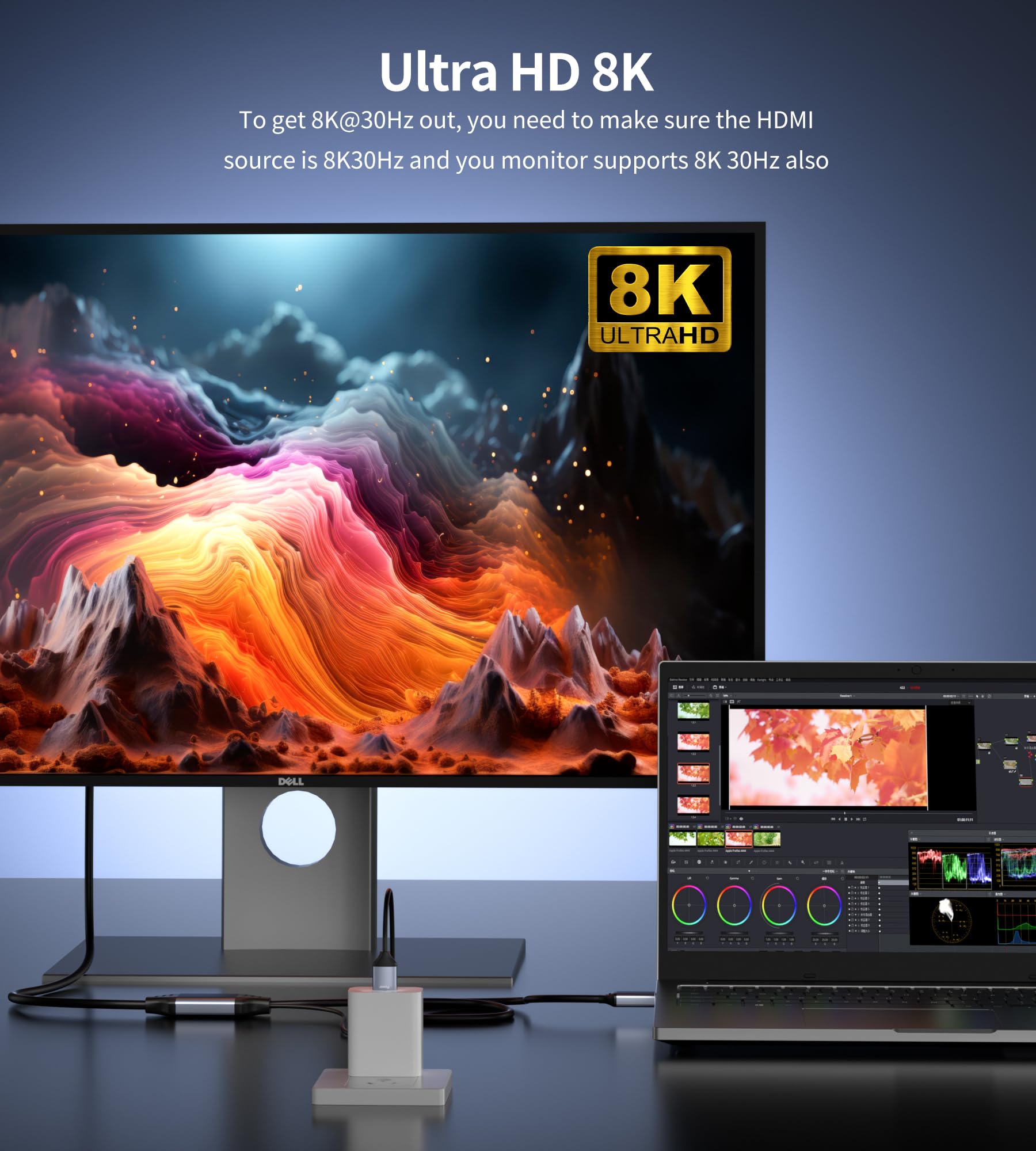 fairikabe Cavo HDMI a Displayport 4K a 120Hz con alimentazione USB per Xbox Series X, PS4, PS5, PS4 Pro, 8K HDMI 2.1 Source to Display Port 1.4, cavo adattatore unidirezionale da HDMI maschio a DP