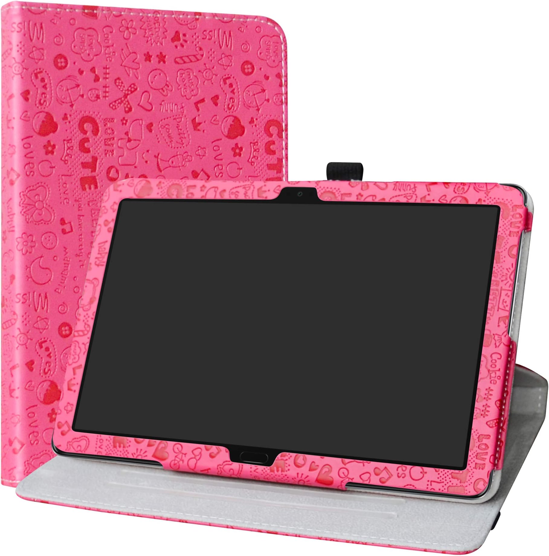 MediaPad M5 Lite Rotating Case,LiuShan 360 Degree Rotation Stand PU Leather with Cute Pattern Cover for 10.0" Huawei MediaPad M5 Lite 10-Inch Android Tablet,Rose Red