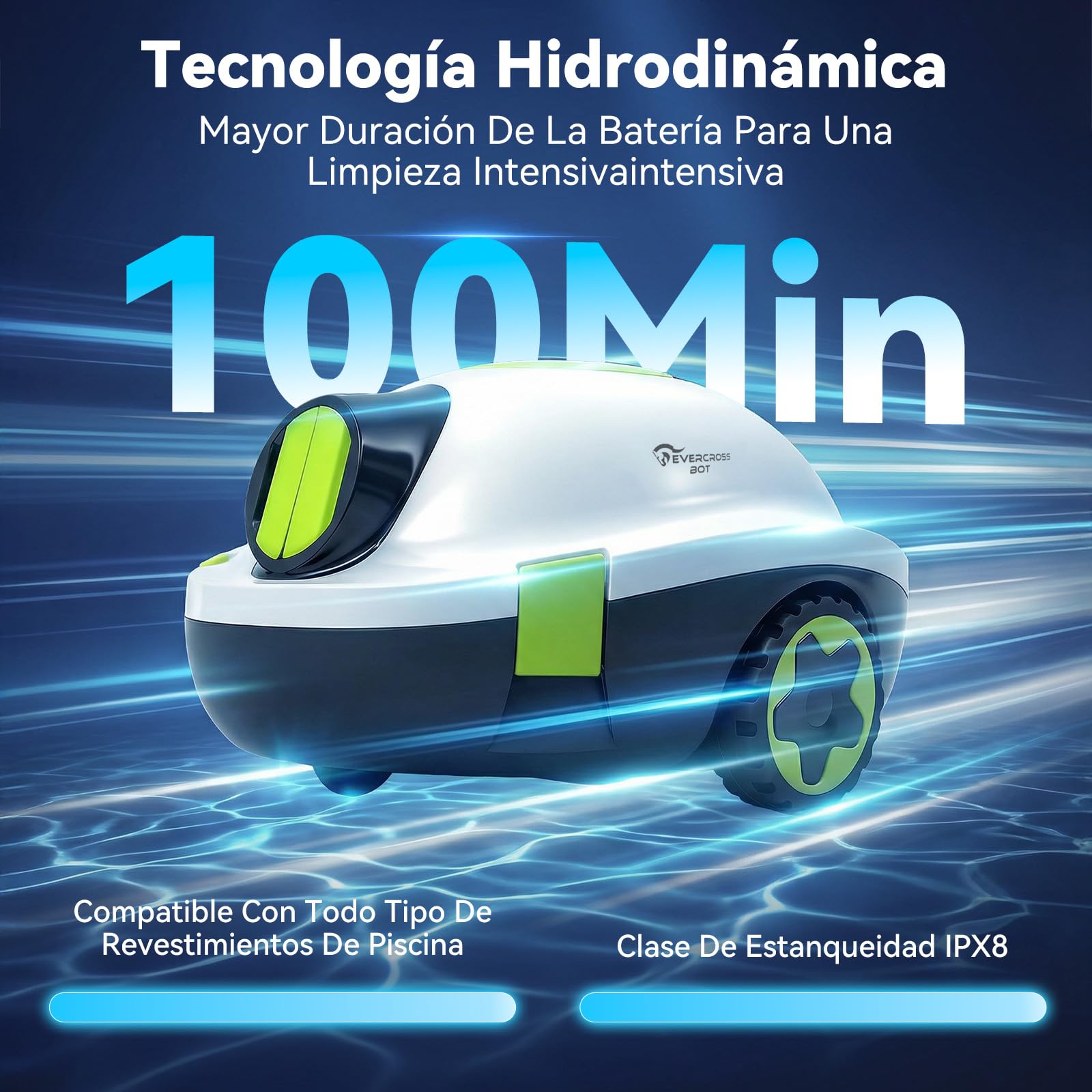 Y10 Robot Limpiafondos Piscina, Robot de Piscina Sin Cable, 100 Min de Limpieza del Suelo, Robots de Piscina para Piscinas de hasta 120㎡, Estacionamiento Automático, Filtro180μm (Blanco) — view 3