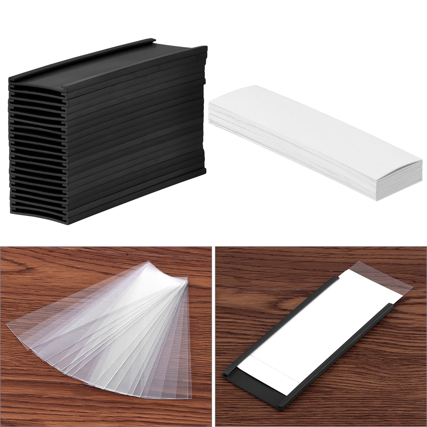 QWORK® 40 Pezzi Porta Etichette Magnetiche 40x100 mm, Scrivibili Con Pellicola Protettiva in Plastica Trasparente per Scaffali Metallici Armadietti e Lavagne Bianche