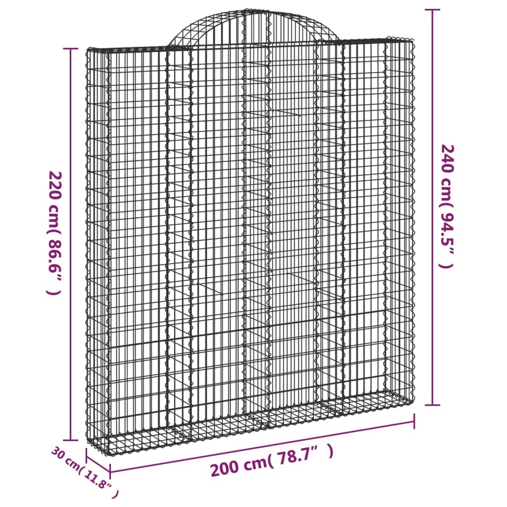 5 gaviones de arco alto. Hierro galvanizado de 200x30x220/240cm para barreras de jardín y protección visual como pared decorativa de gaviones con aislamiento acústico de alambre robusto con