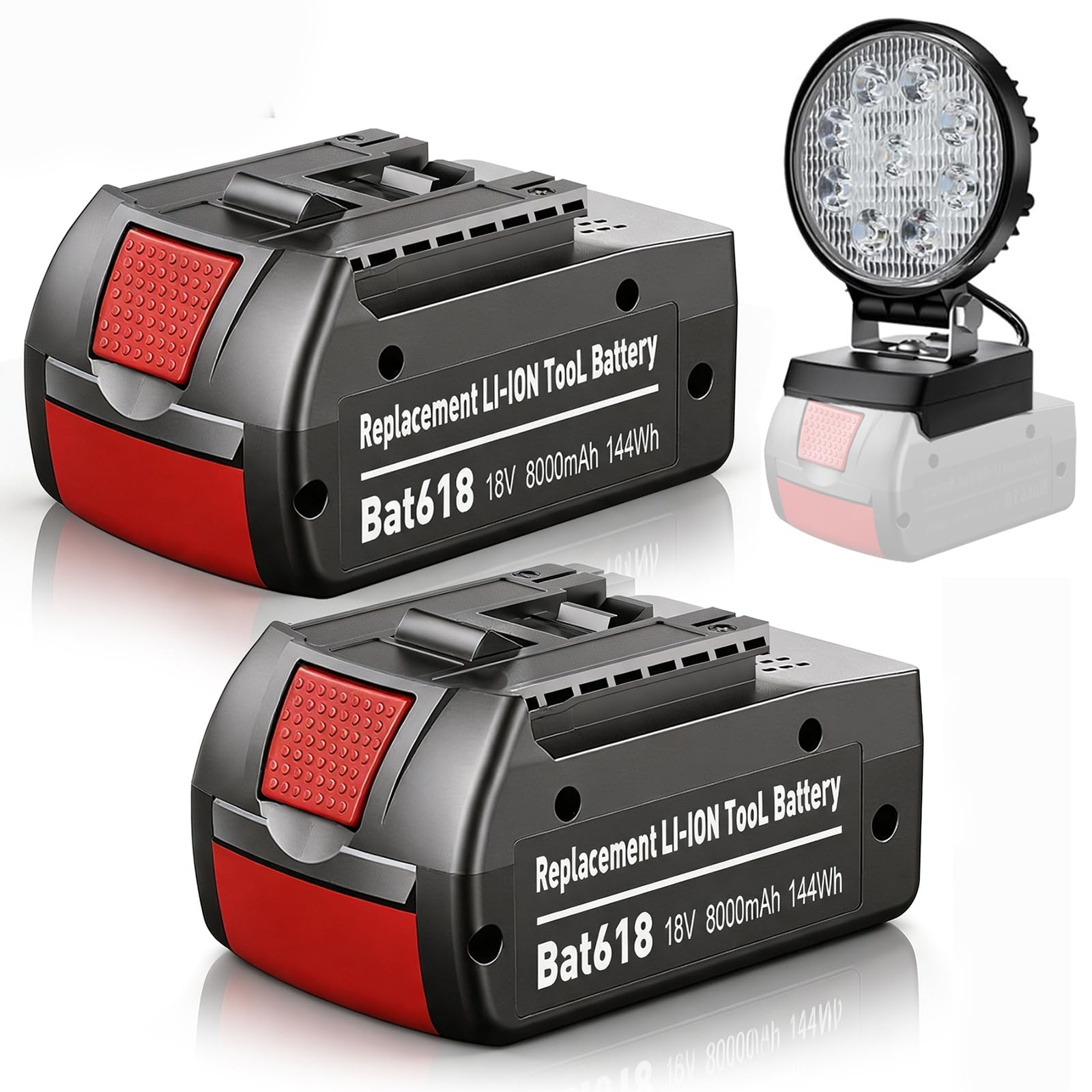 2X 18V 8Ah Akku + Lampe für Bosch Akku 18V
