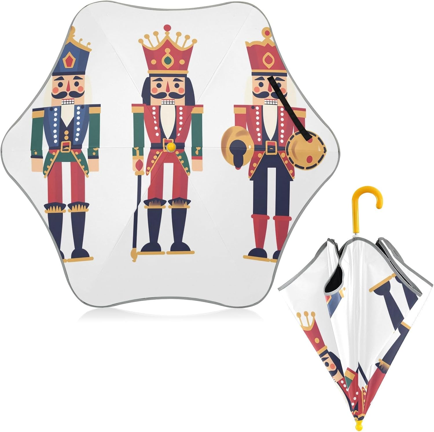 ODAWA Christmas Nutcracker Stick Umbrellas for Kids with J Hook Handle Rounded Tips Rain Umbrellas Age 3-8