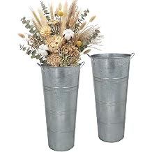 vensovo Metal Flower Bucket Vase, 15 Inch Tall Silver Rustic Farmhouse Centerpiece for Spring Home Decor & Wedding, Set of 2