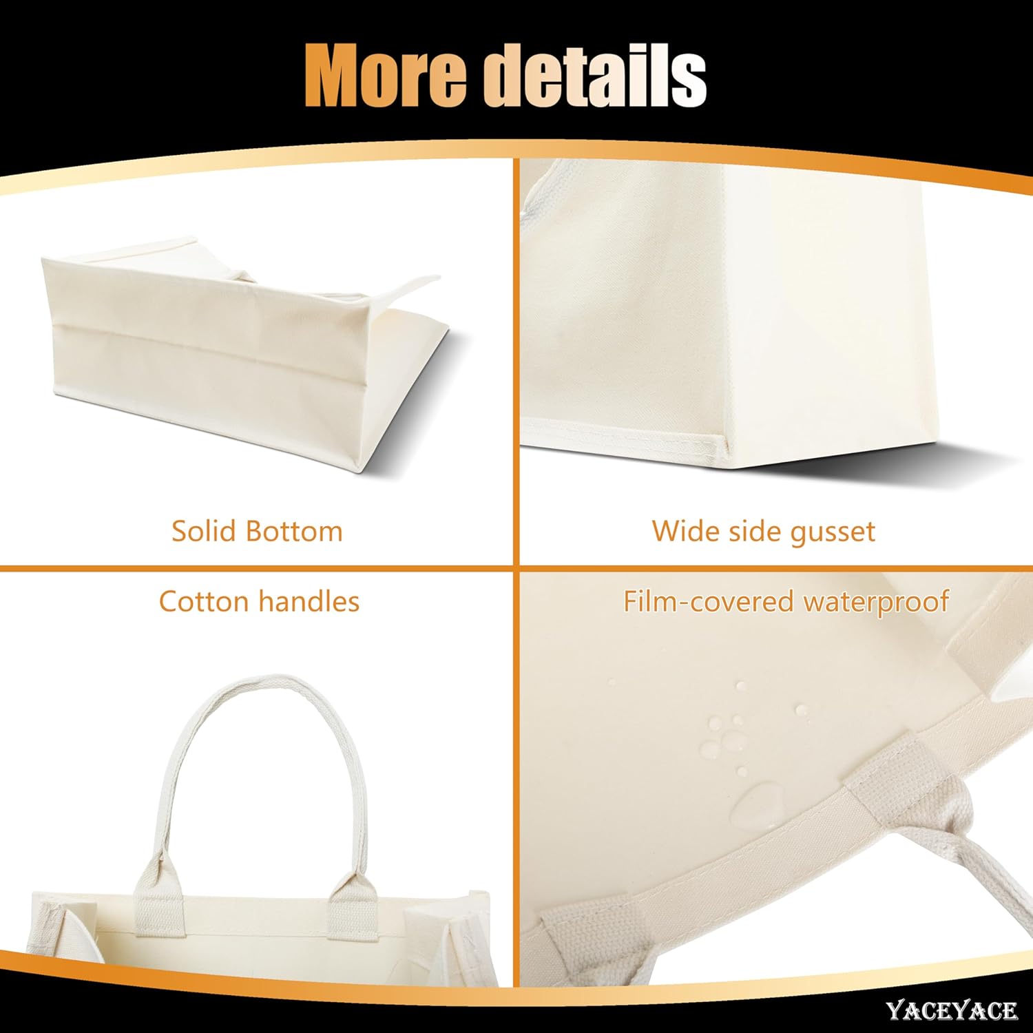 Canvas Tote Bags for Travel, Work & Beach - 14.5"x6"x10" Reusable Grocery Bags - Plain & DIY, Bulk Pack of 1 - Image 4