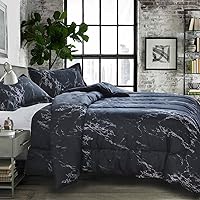 Vista 2 de Nanko Juego de edredón tamaño Queen, estampado de mármol negro oscuro de 88 x 90 pulgadas, edredón reversible de microfibra alternativo, juego