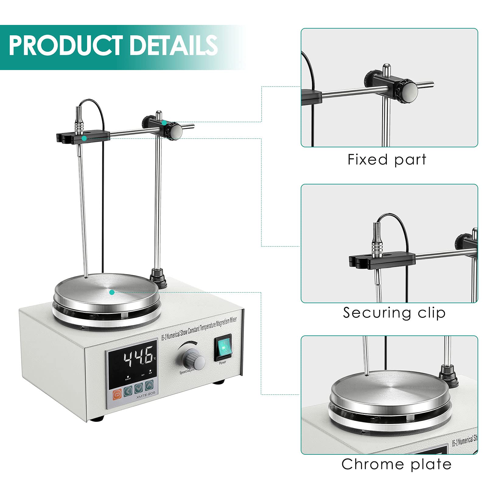 Agitador magnético calefactor de 1 litro con pantalla digital de temperatura y ajuste de velocidad, mezclador agitador magnético de 0 a 2000 RPM, equipo de laboratorio de química