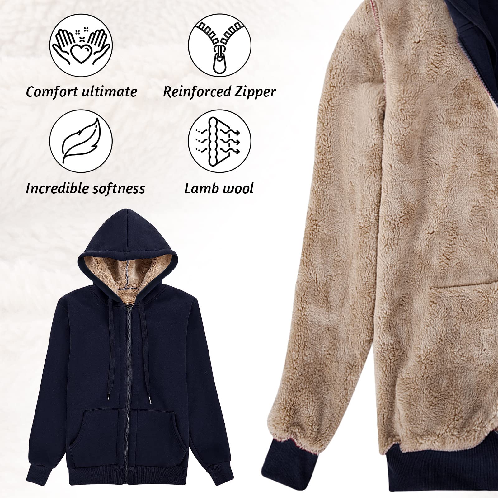 UMIPUBO Felpa Donna con Zip e Cappuccio Flanella Caldo Hoodie Cerniera Donna Cappotto Peluche a Manica Lunga con Tasche Sweatshirt Felpe in Pile con Cappuccio Giacca Outwear Donna Invernale
