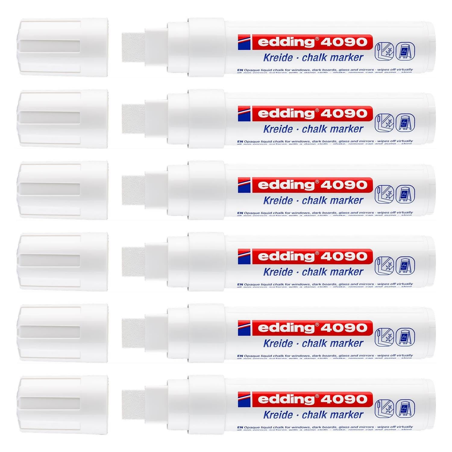 Edding 4090 - Lote de 6 rotuladores (4 – 15 mm), color blanco