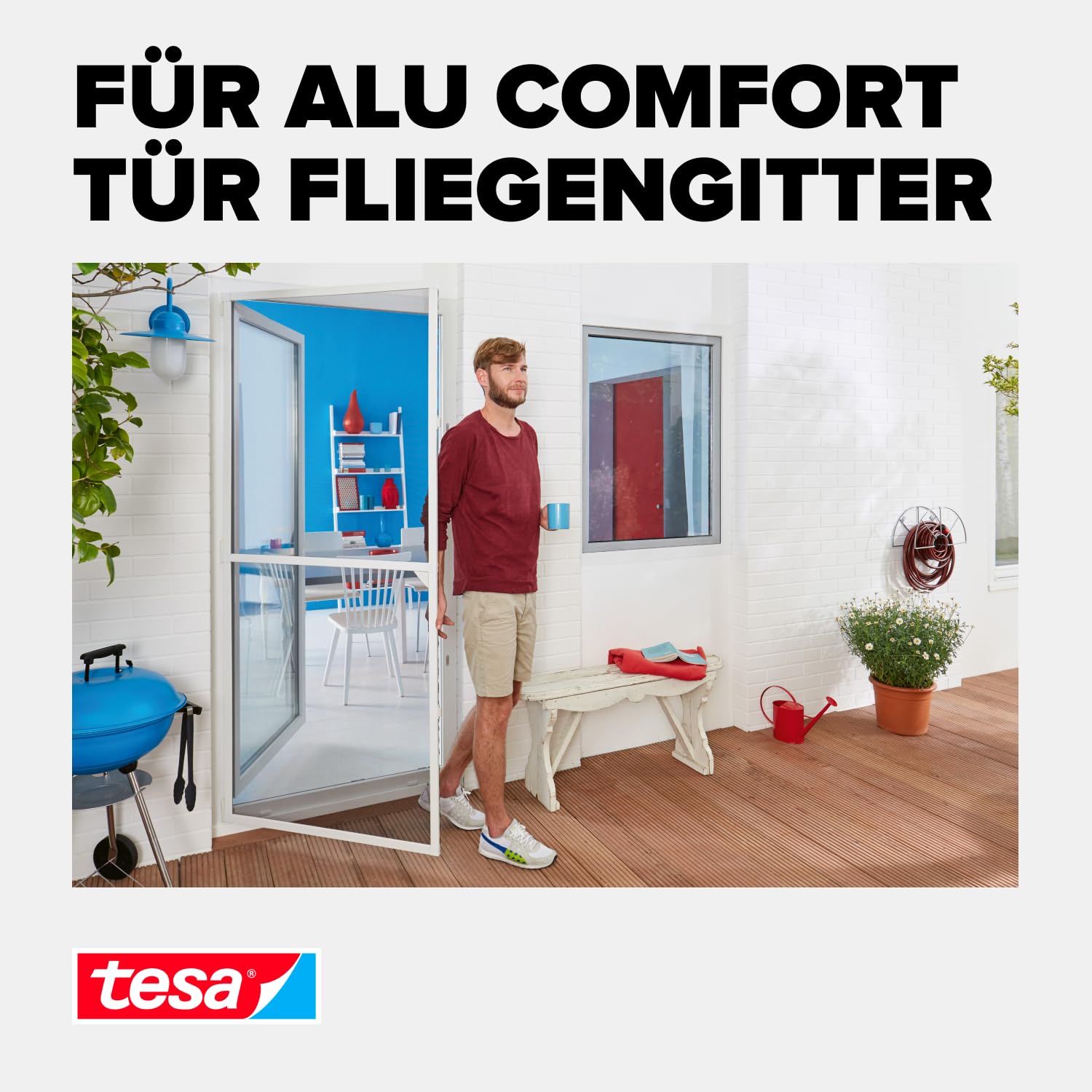 tesa Insect Stop Fliegengitter Adapter-Set für ALU COMFORT Türen - zur Montage von tesa Insect Stop Insektenschutzgittern - ohne Bohren - für Tür- und Fensterrahmen von 13 bis 20 mm - weiß