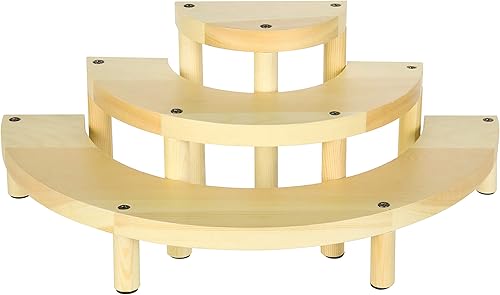 Miniatura 4 de MyGift Soporte para cupcakes de 3 niveles, de madera natural, semicírculo, postre y aperitivo, juego de 3 piezas