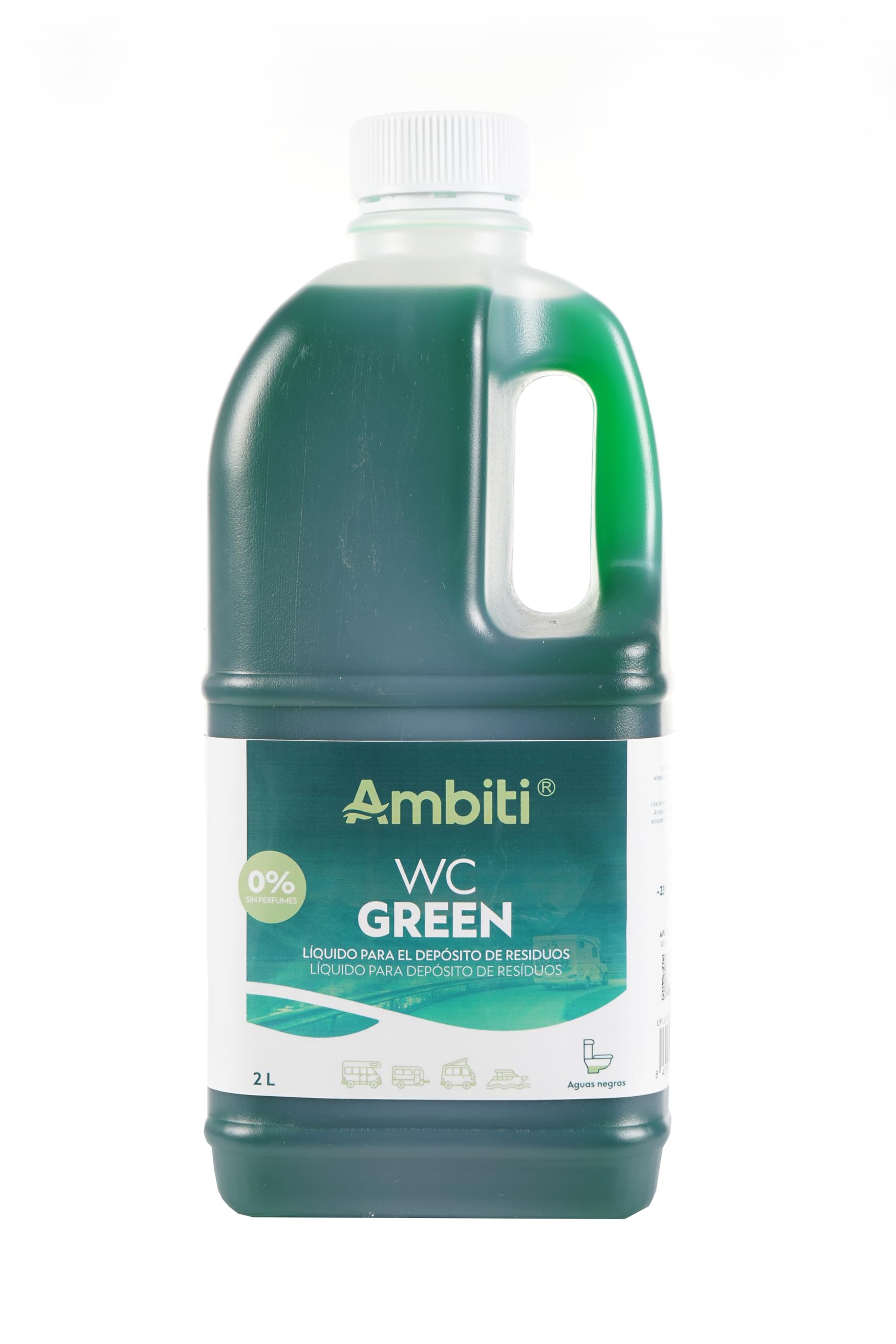 Ambiti WC Green| Líquido WC para Depósito Residuos | Para Caravana, Autocaravana, Camper y Barco | Aditivo sin perfume para Inodoros Portátiles | Biodegradable | Limpia, Higieniza y Desodoriza | 2L