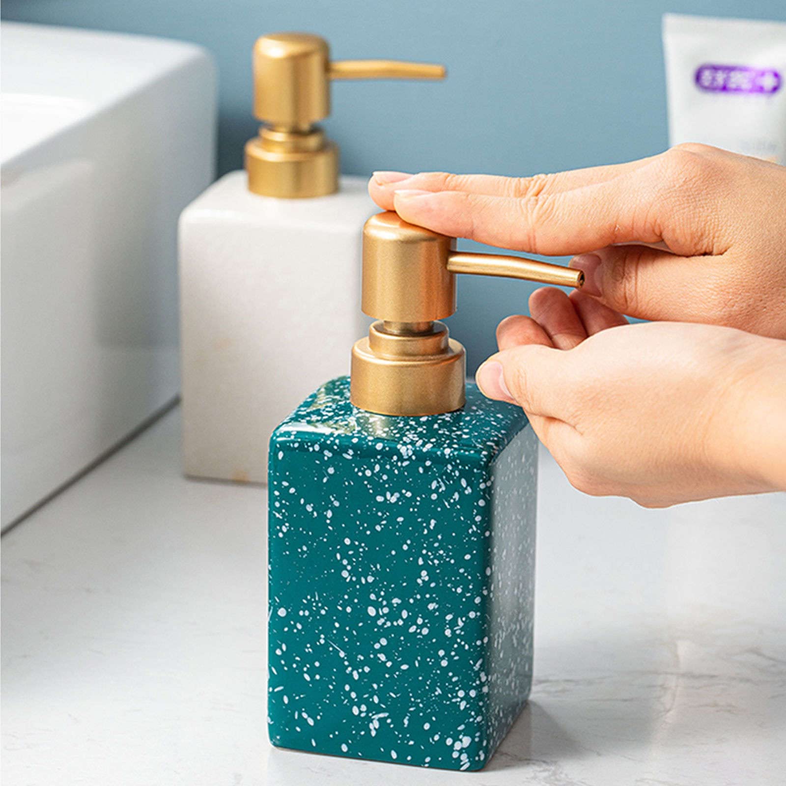 Dispensador de jabón, dispensador loción 320 ml/11,3 oz, Manos, champú con Bomba vacía, for baño, Verde, Base