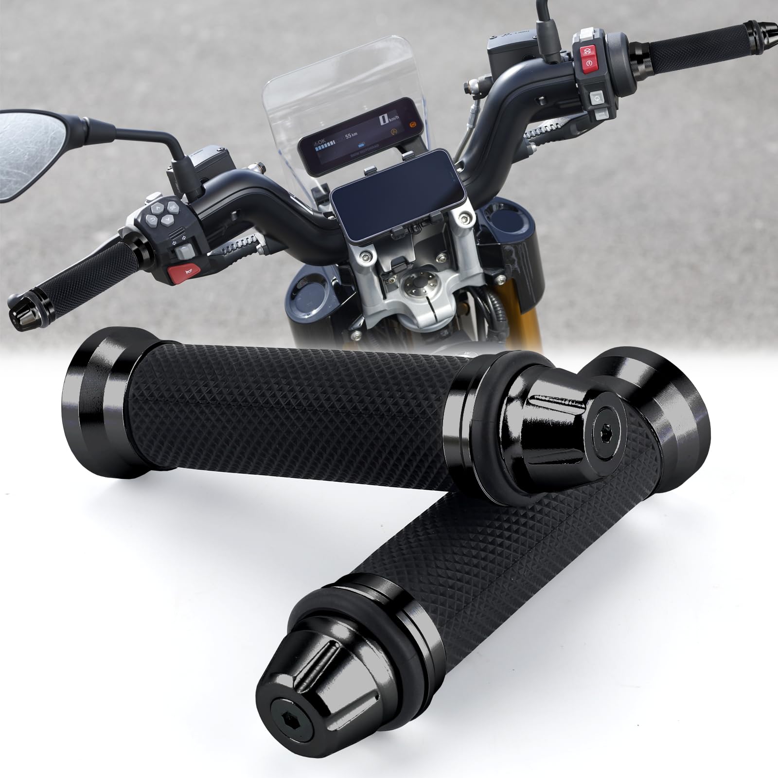 Poignées de guidon de moto, poignées de guidon de moto 22 mm/24 mm, poignées de guidon de moto tout-terrain, poignées de moto universelles en caoutchouc antidérapant, poignées de vélo, poignées de