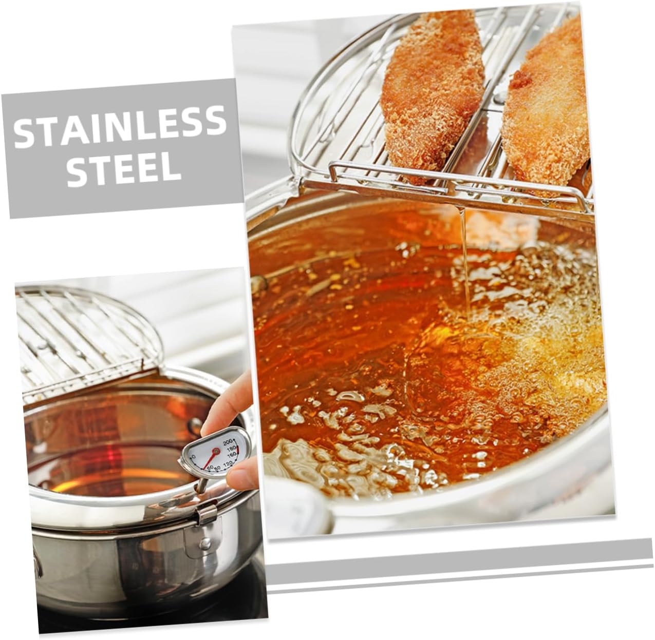 Japanese Tempura Deep Fryer Pot Stainless Steel Cooking Pot Fry Basket 3L Capacity for Home Cooking and Deep Frying