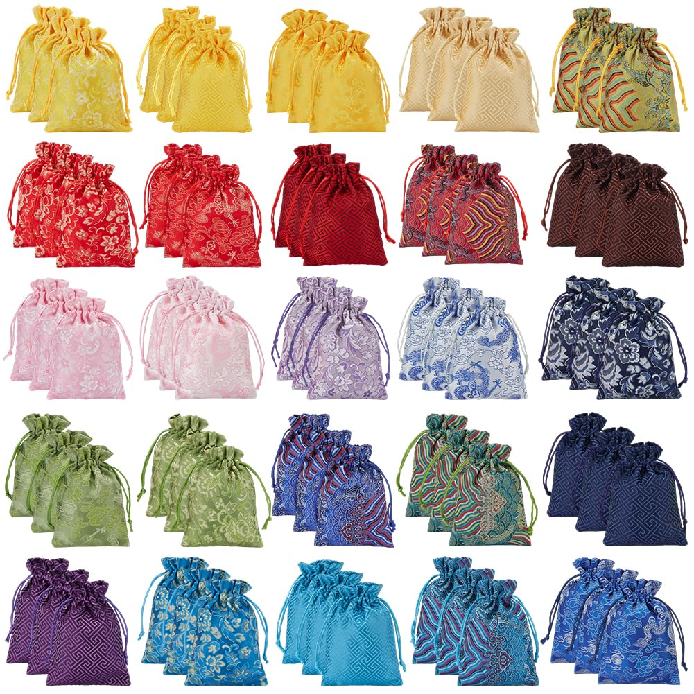 Bolsa de joyería de seda china bordada WEBEEDY con cordón de raso premium 75 uds