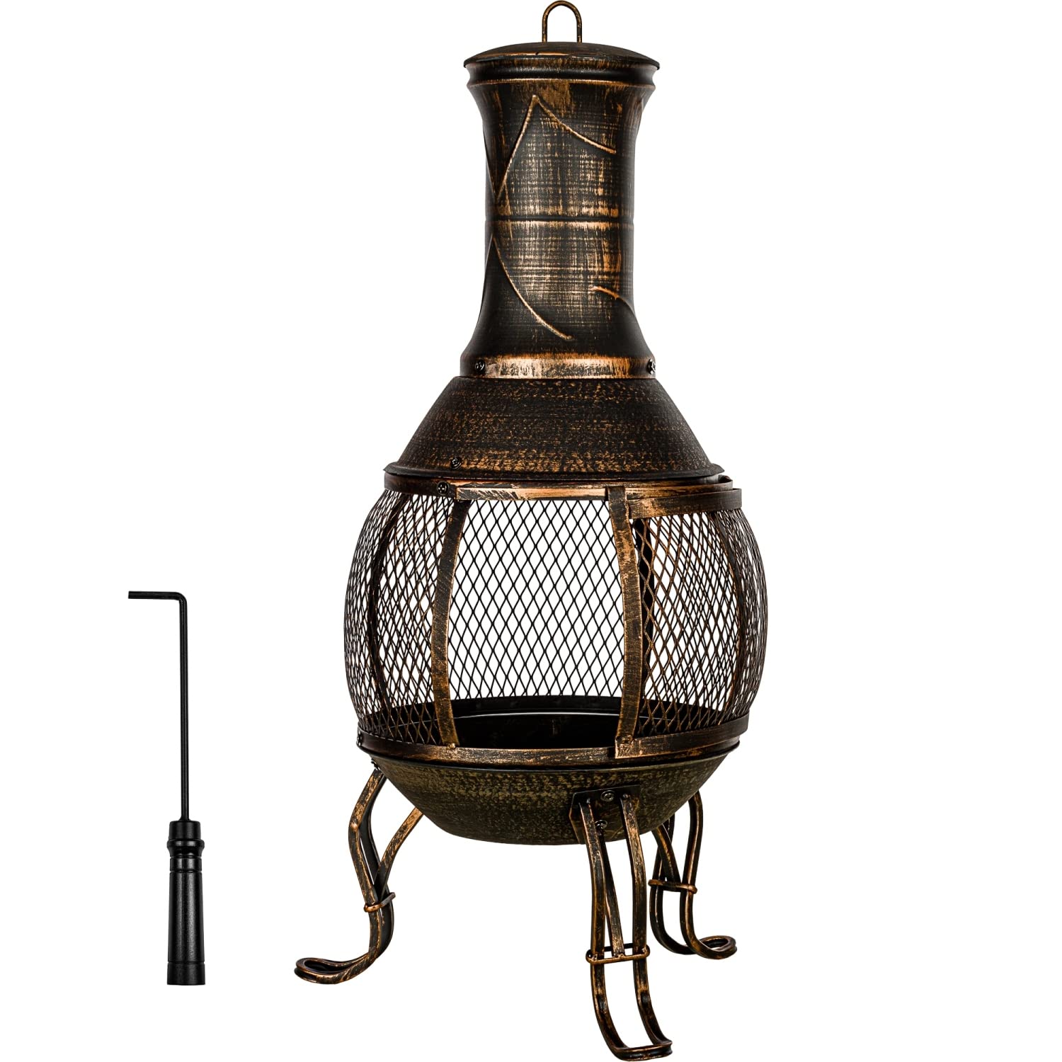 STILISTA Terrassenofen 89 cm aus Gusseisen mit Funkenschutz und Schürhaken, Antik Bronze