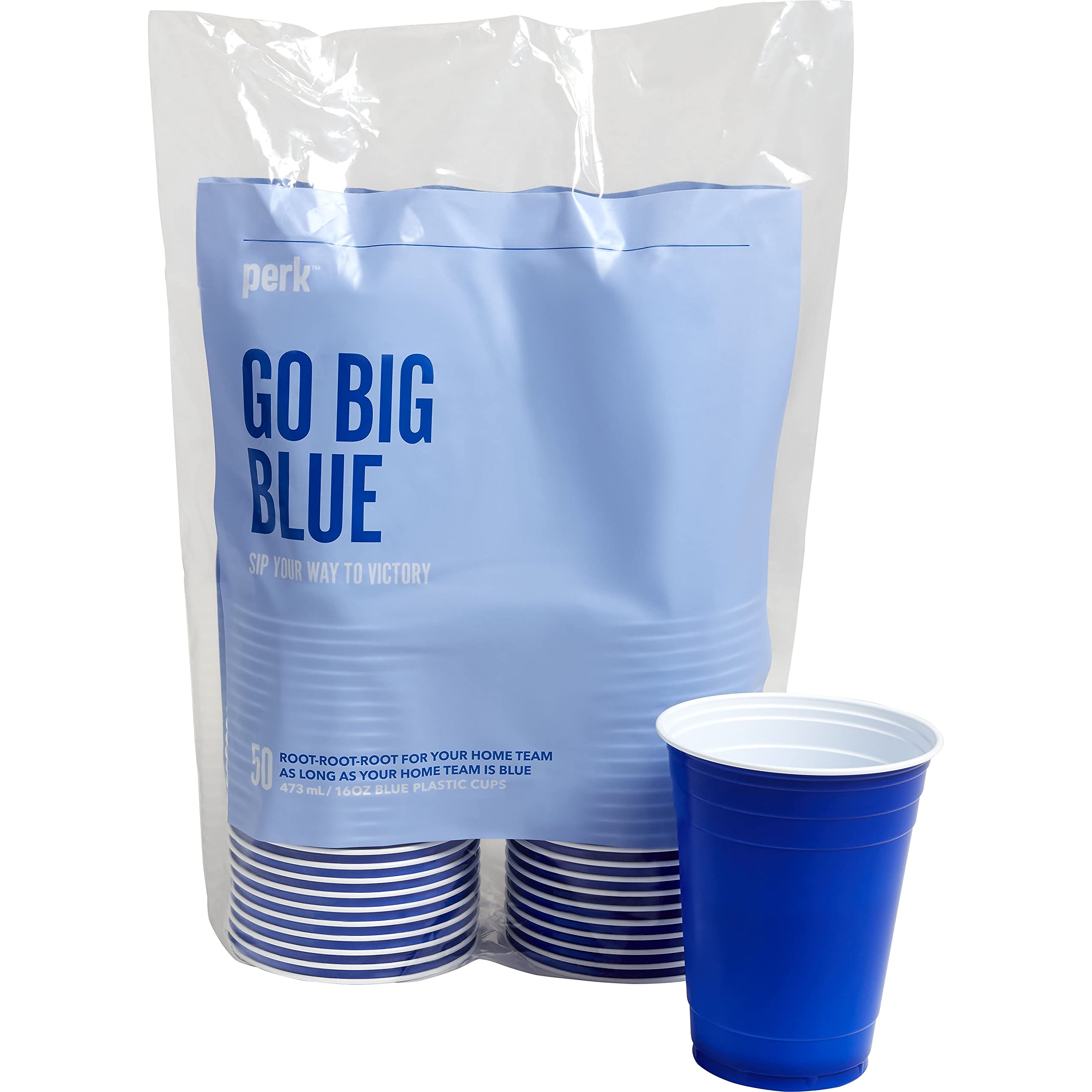 Perk PK45561 Plastic Cold Cup, 16 Oz., Blue, 50/Pack