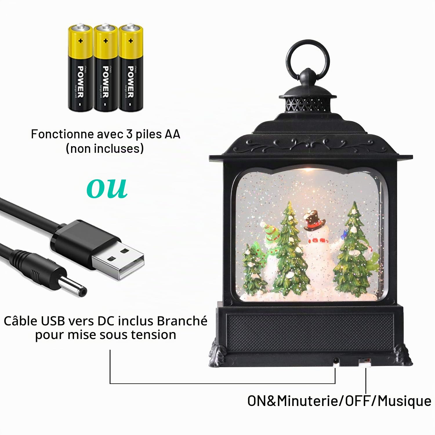 Eldnacele Lanterne Musicale en Forme de Boule à Neige avec minuterie, allumée par USB/Piles, tourbillonnante, Eau Scintillante, Lanterne Boule à Neige pour Adultes et Enfants, décoration de Noël -