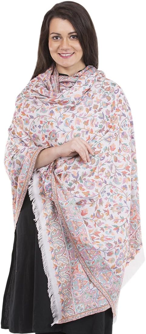 La Vastraa Kani Botanical Light Green/Pink Summer Shawls and Wraps