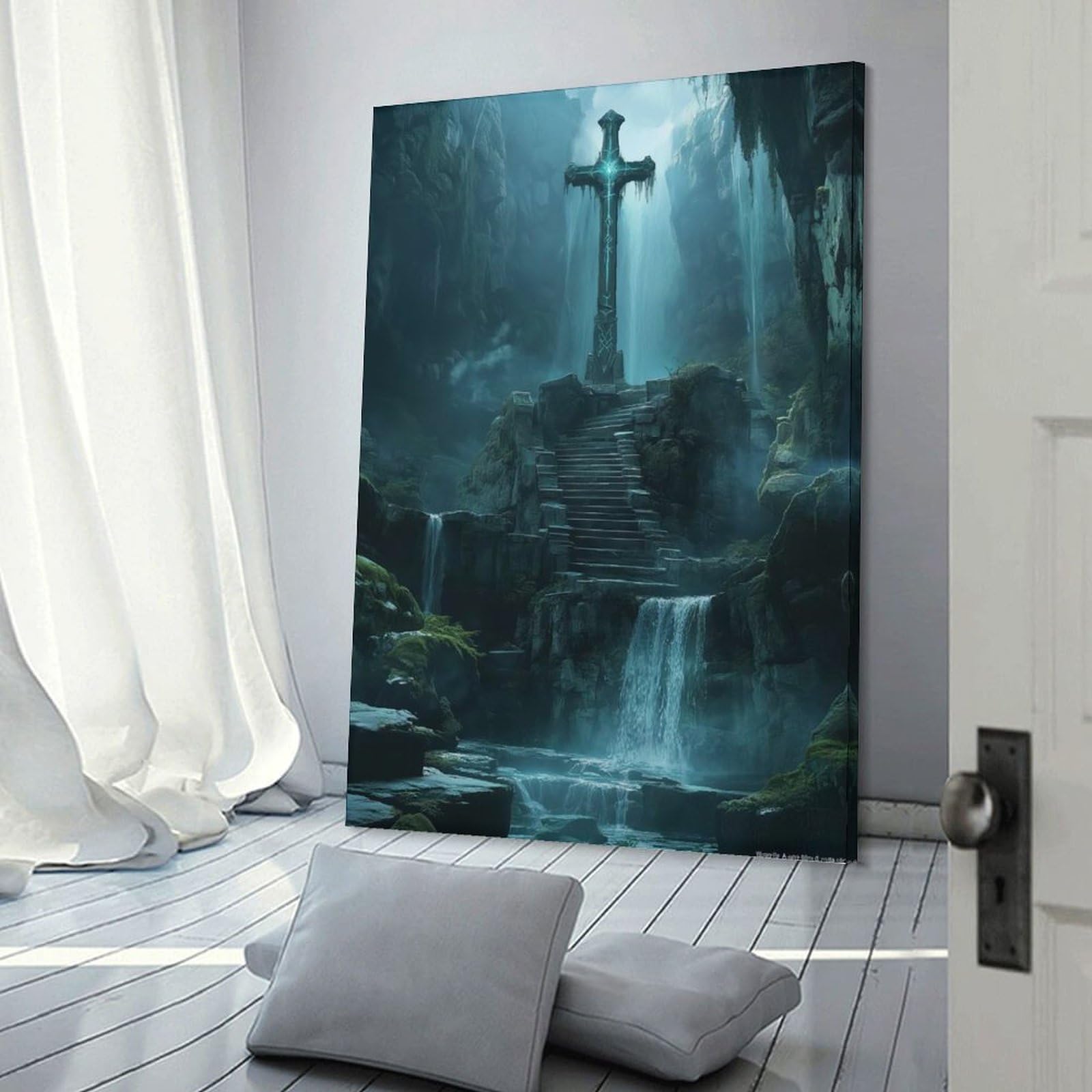 Junmoney Frame-Mystic Stone Cross Canvas Wall Decor Mystic Stone Cross, 20X30inch(50X75cm), For Living Room, Bedroom, Office Or Hallway, Decorative Artwork With Broad Appeal
