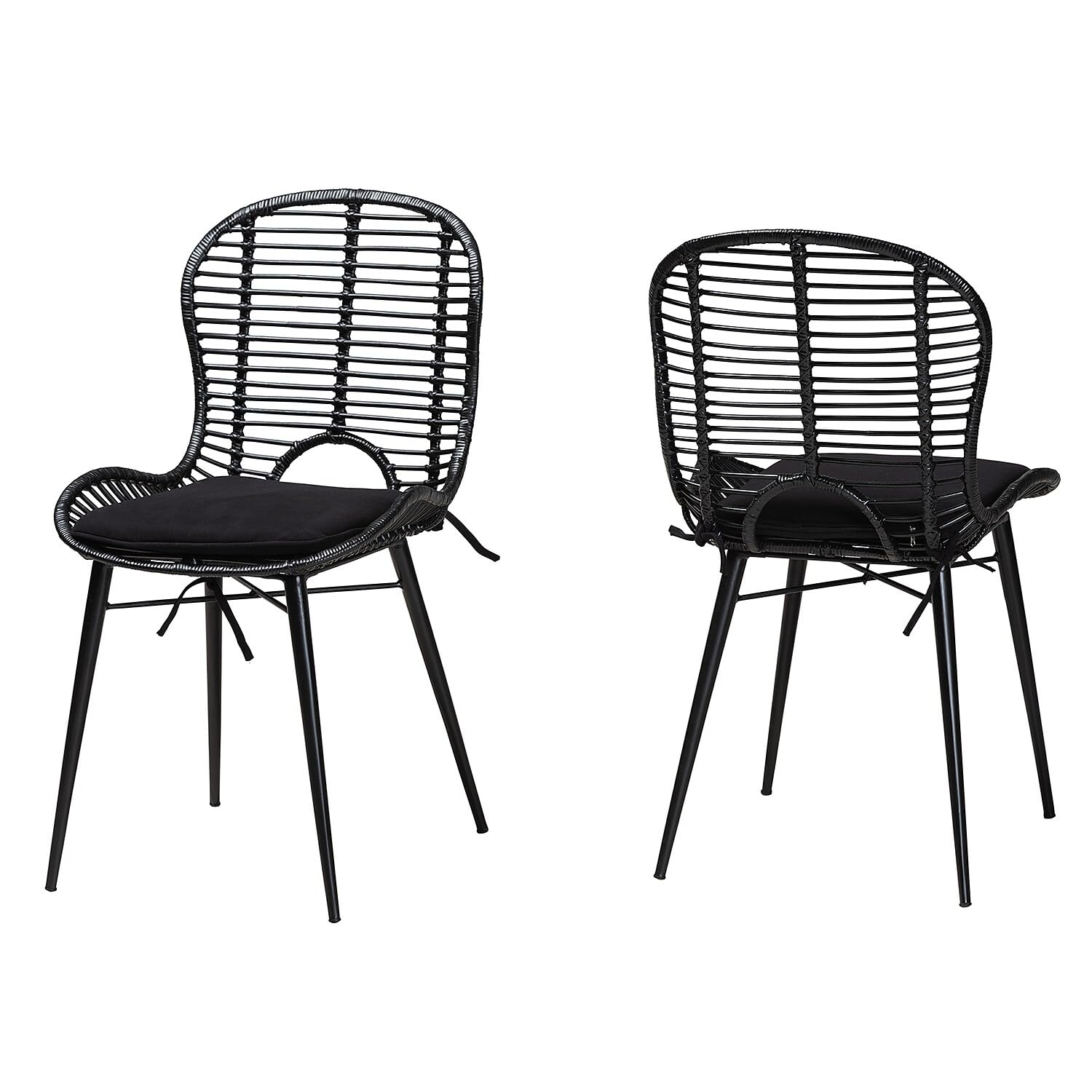 Brenna - Silla de comedor de ratán bohemia, color negro, 2 juegos (231-2P-12827-HT)