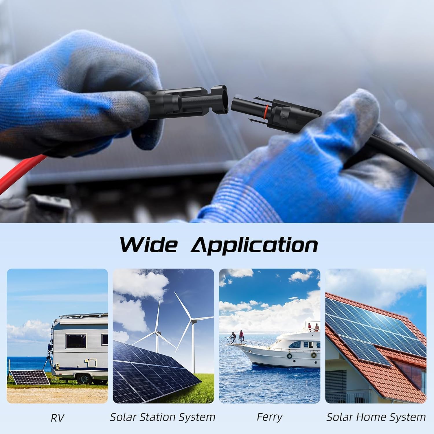 MC4 Solar Connectors 20 Pairs, Waterproof IP67 Solar Panel Cable Connectors (Male/Female) 1000V 30A with 2 Spanners, Compatible with 10-14 AWG Wire for Solar System (40Pairs/80PCS)