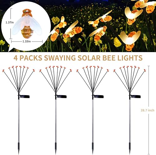 Miniatura 5 de Luces solares de jardín, luces solares de luciérnaga con batería de 1200 mAh, balanceo por el viento, luces solares para exteriores con alambre de