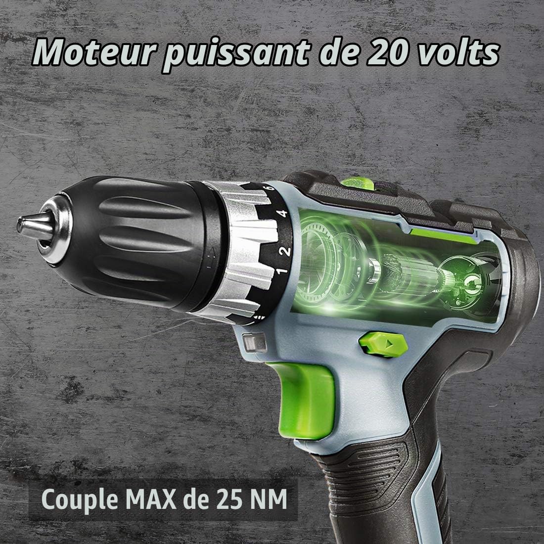 WORKPRO Perceuse Visseuse sans Fil 18V avec Mandrin 3/8’’, 2 Vitesses | Réglage de Couple 18 + 1, Charge Rapide 1H, Visseuse Devisseuse avec Batterie au Lithium-ion 2,0Ah et 16 Accessoirs