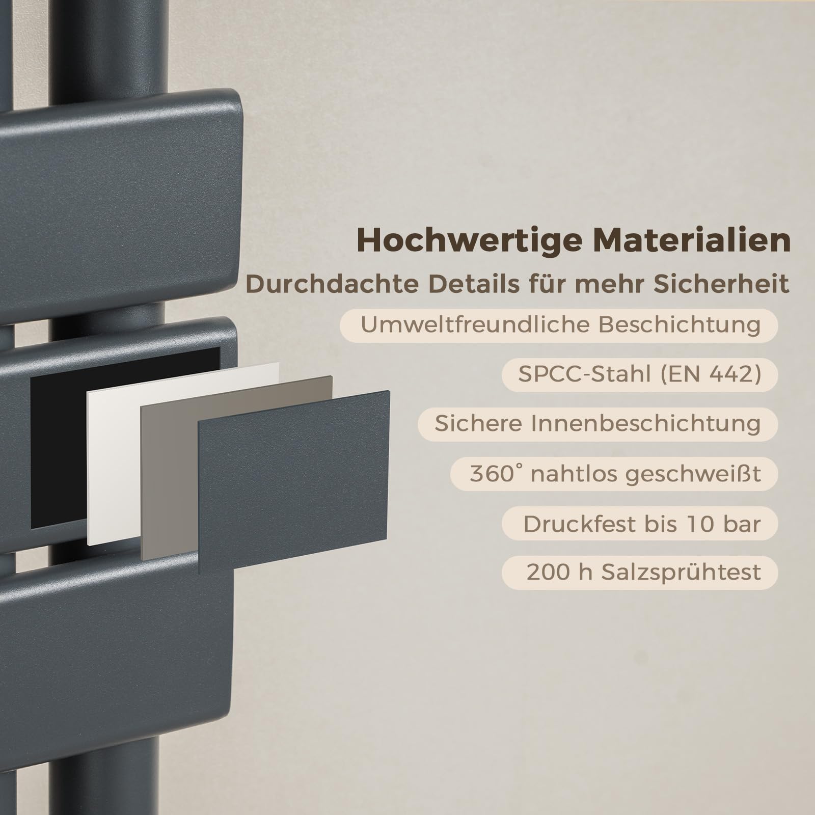 S'AFIELINA Design Badheizkörper Handtuchheizkörper Anthrazit Flach Paneel mit Mittelanschluss 1320x500mm Heizkörper für Bad 695W,Handtuchtrockner für Zentralheizung, Anthrazit (Ohne Thermostatventil)
