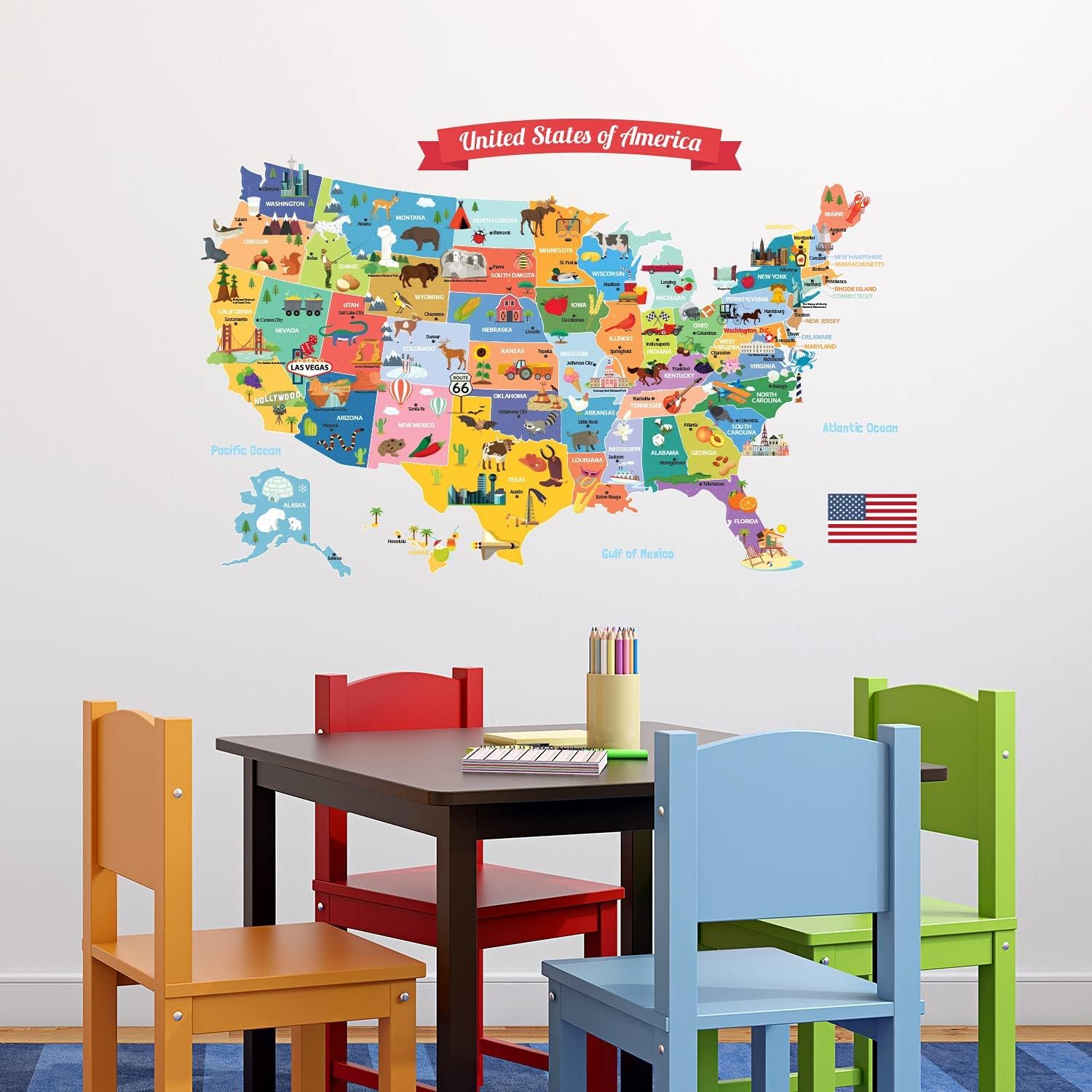DECOWALL SG2-1906 USA Kids Wall Stickers Wall Decals Peel and Stick Removable Wall Stickers for Kids Nursery Bedroom Living Room décor